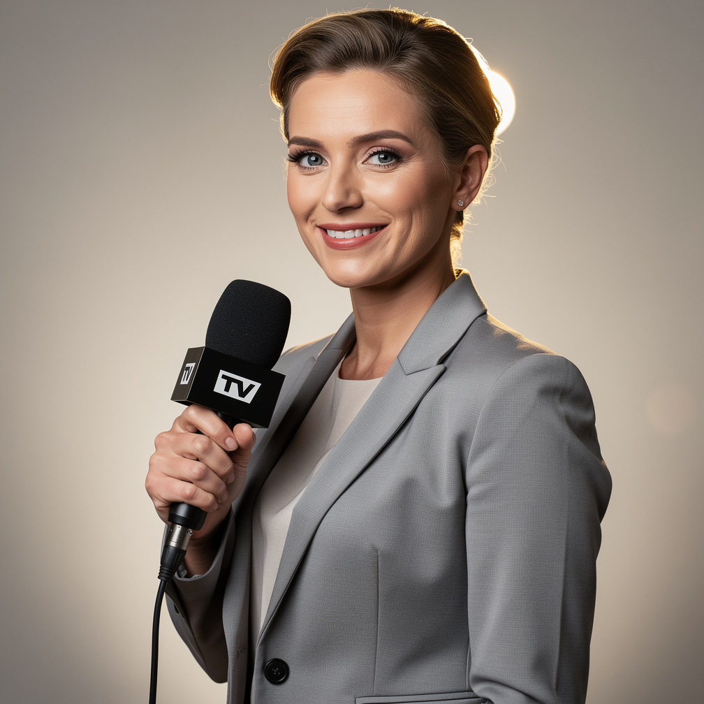 Smiling television presenter looking at camera